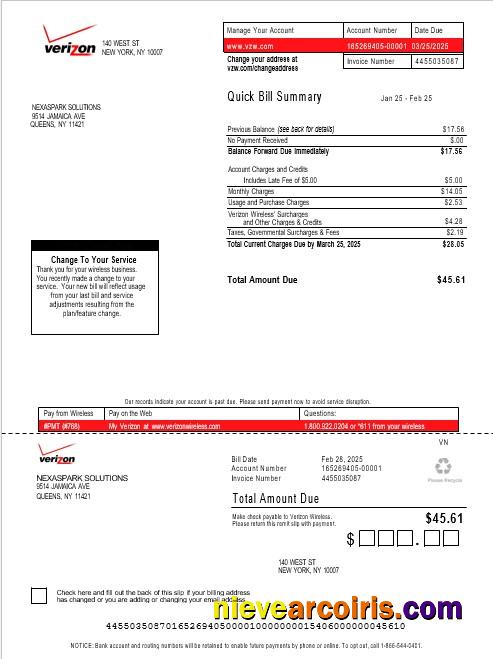 USA Verizon business utility bill, version 3